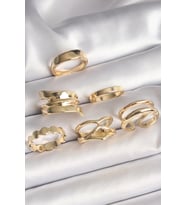 Pirinç Gold Renk İşlemeli Plaka Model 6'Lı Kadın Yüzük Seti (Altın)