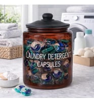 3,8 L Cam Deterjanlık Kavanoz – Amber Renk, Kapaklı “LAUNDRY DETERGENT CAPSULES” Saklama Kabı, Çamaşır Deterjan Kapsülü ve Pod Düzenleyici