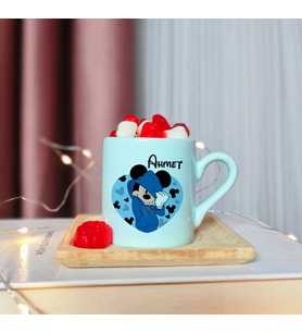 Mickey Mouse Tasarımlı Kişiye Özel Yeşil Türk Kahvesi Fincanı