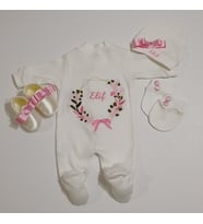 Kız Bebek Nakışlı Tulum Seti Mevlit Takımı İsme Özel