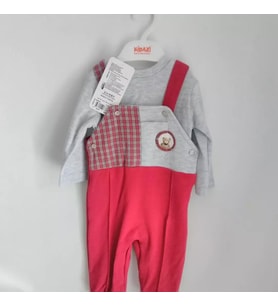 Kidaxi Erkek Bebek Ekose Detaylı Ayıcıklı Salopet Takım 1-9 Ay Bordo