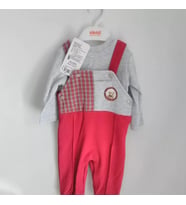 Kidaxi Erkek Bebek Ekose Detaylı Ayıcıklı Salopet Takım 1-9 Ay Bordo