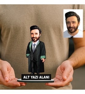 Kişiye Özel Avukat Karikatürlü 18 cm MDF Masaüstü Biblo - Avukat Hediyesi Avukata ve Hukukçuya Hediye