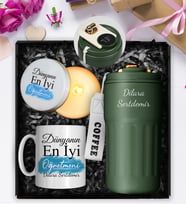 Kişiye Özel Çelik 500 ML Dereceli Termos & Tasarım Kupa & Tasarım Mum Hediye Seti