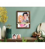 BK Gift Kişiye Özel Sevgililer Karikatürlü Doğal Masif Ahşap Çerçeveli Tablo Duvar Rafı-86