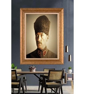 Altın Varaklı Çerçeveli Paspartulu Atatürk Tablo TR1602 (Gold)