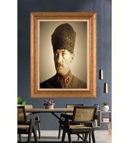 Altın Varaklı Çerçeveli Paspartulu Atatürk Tablo TR1602 (Gold)