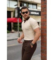 Erkek Yaka Detaylı Desen Dokulu Triko Tişört