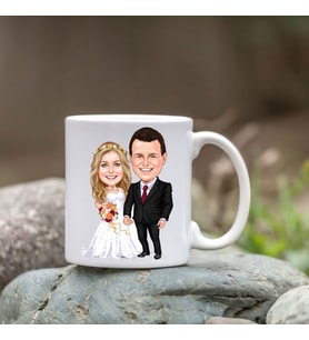 Kişiye Özel Bardak - Karikatür Bardak - Gelin Damat Bardağı