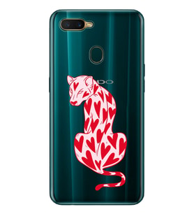 Oppo A5S/AX7/A12 Uyumlu Çita ve Kalp Desenli Şeffaf Telefon Kılıfı