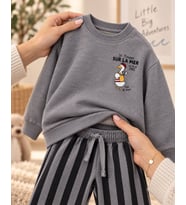 Ördek Baskılı Ve Sırt Baskılı Sweatshirt Çizgili Eşofman 3ip Gri Kız & Erkek Çocuk Alt Üst Takım