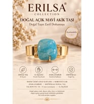 Sertifikalı Açık Mavi Akik Taşı Yüzük Gold Kaplama Bakır Kasa Ayarlanabilir El İşçiliği