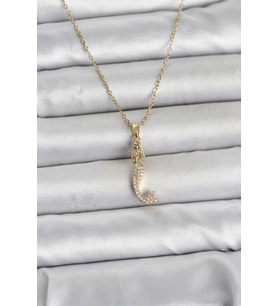 316L Çelik Zincir Gold Renk Zirkon Taşlı Deniz Kızı Model Kadın Kolye 5886 - LOHO7749-4922