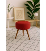Yuvarlak Puf Bench Ahşap Retro Ayak Dekoratif Peluş Tabure