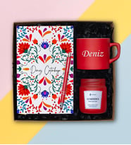 İsme Özel Defter, Tükenmez Kalem, Nescafe Finanı & Kokulu Cam Mum 