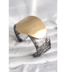 Siyah Mermer Desen Akrilik Plastik Gold Daire Plaka Model Vintage Kadın Bilezik 5886
