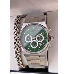 Babalar Gününe Özel Ferrucci Function Erkek Chronograph Kol Saati – Yeşil Kadran Bileklik Hediyeli