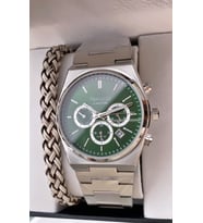 Babalar Gününe Özel Ferrucci Function Erkek Chronograph Kol Saati – Yeşil Kadran Bileklik Hediyeli