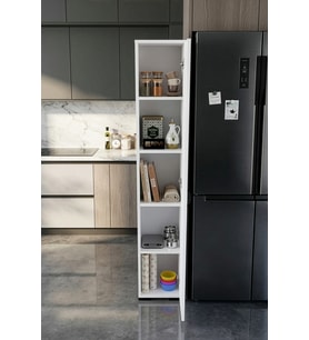 Banyo Dolabı Dar Boy Dolap Raflı Kapaklı Çok Amaçlı Organizer 5 Katlı 266 Beyaz