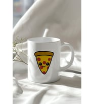 Sevimli Pizza Dilimi Figürlü 330ml Baskılı Beyaz Seramik Kupa Bardak
