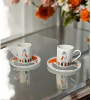 Kedi Desenli Porselen 2 Kişilik Kahve Fincan Set