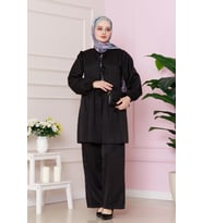 Önü Bağlamalı Pantolonlu takım-Siyah