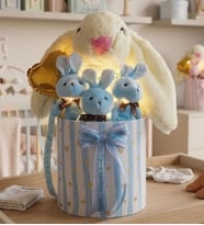 Led Işıklı Özel Kutuda Uyku Arkadaşı Bunny Peluş Tavşan ile Erkek Yeni Doğan Hediye Seti- Babyshower ,Yenidoğan Hediyesi