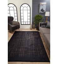 Siyah Halı Modern Geometrik Desenli Dijital Baskı Yumuşak Dokulu Şık Salon Halısı