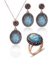Turkuaz Paraiba ve Swarovski Taşlı 925 Ayar Gümüş Kadın Üçlü Set 201025580