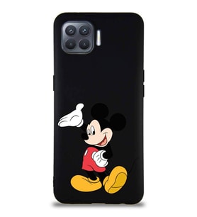 Oppo Reno 4 Lite Soft Premier Kapak Mickey Mouse-C Tasarımlı Silikon Kılıf - Siyah (Şeffaf)