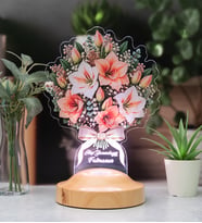 Amaryllis - Nergis Zambağı Çiçek Buketi Led Lamba, Işıklı Güzel Hatun Çiçeği Solmayan Çiçek Sevgiliye – Eşe Kişiye Özel İsimli Hediye