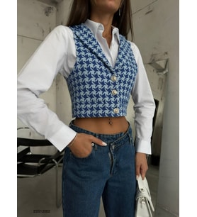 Dimalis Kadın Kazayağı Crop Yelek (Mavi)