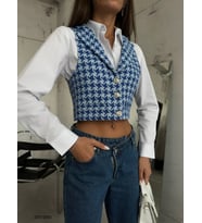 Dimalis Kadın Kazayağı Crop Yelek (Mavi)