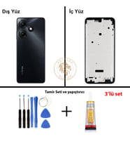 Infinix Hot 30 Play Siyah Uyumlu Orta Kasa + Yapıştırıcı ve Vida Seti Full Kasa Kapak Gövde Housing