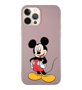 Apple iPhone 12 Pro Soft Premier Kapak Mickey Mouse-E Tasarımlı Silikon Kılıf - Pudra (Şeffaf)