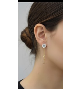 925 ayar papatya silver sedef yıldız küpe.ayyıldız küpe.sallantı küpe.rose.gold.rodaj