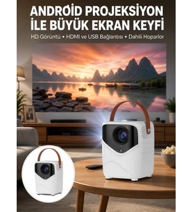 HD Ayaklı Portatif Projeksiyon Cihazı Bluetooth Wifi Akıllı Android İşlemcili Yeni Nesil