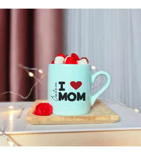 I Love Mom ( Seni Seviyorum Annem ) Tasarımlı Kişiye Özel Yeşil Türk Kahvesi Fincanı