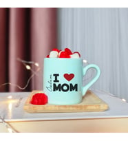 I Love Mom ( Seni Seviyorum Annem ) Tasarımlı Kişiye Özel Yeşil Türk Kahvesi Fincanı