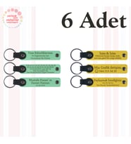 Yeşil & Sarı, Aile Tatiline Özel Küçük Anı, 6’lı Set, İsim Yazılabilen Deri Anahtarlık