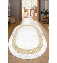 Dijital Baskılı Kaymaz Taban Yıkanabilir Oval Salon Halısı Mutfak Halısı Yolluk NDO-SD-1077 (Gold)