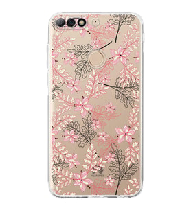 PrintiFy Huawei Y7 2018 Uyumlu Kamera Korumalı Floral Kırmızı Tasarımlı Şeffaf Silikon Kılıf