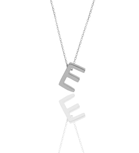 Söğütlü Silver Gümüş rodyumlu üç boyutlu minimal  E harf kolye