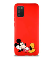 Samsung Galaxy A02S Soft Premier Kapak Mickey Mouse-F Tasarımlı Silikon Kılıf - Kırmızı (Şeffaf)