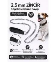 Zincir Köpek Gezdirme Kayışı Dalı Çelik &amp; Ergonomik Tutma Saplı 2,5 mm-120 cm Siyah