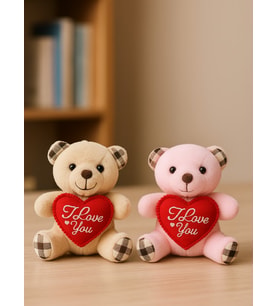 2 Adet Sevimli Mini Peluş Ayıcık - Kalpli 'I Love You' Mesajlı 11x9 cm