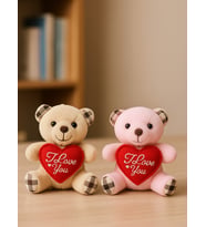 2 Adet Sevimli Mini Peluş Ayıcık - Kalpli 'I Love You' Mesajlı 11x9 cm