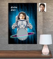 Kişiye Özel Karikatür Baskılı Ahşap Tablo Uzay Astronot-2 30x40
