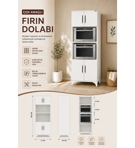 %100 MDF Çok Amaçlı Kapaklı ve Açık Dolap, Fırın ve Beyaz