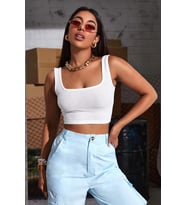 Kadın Beyaz Kalın Askılı Crop Top Büstiyer